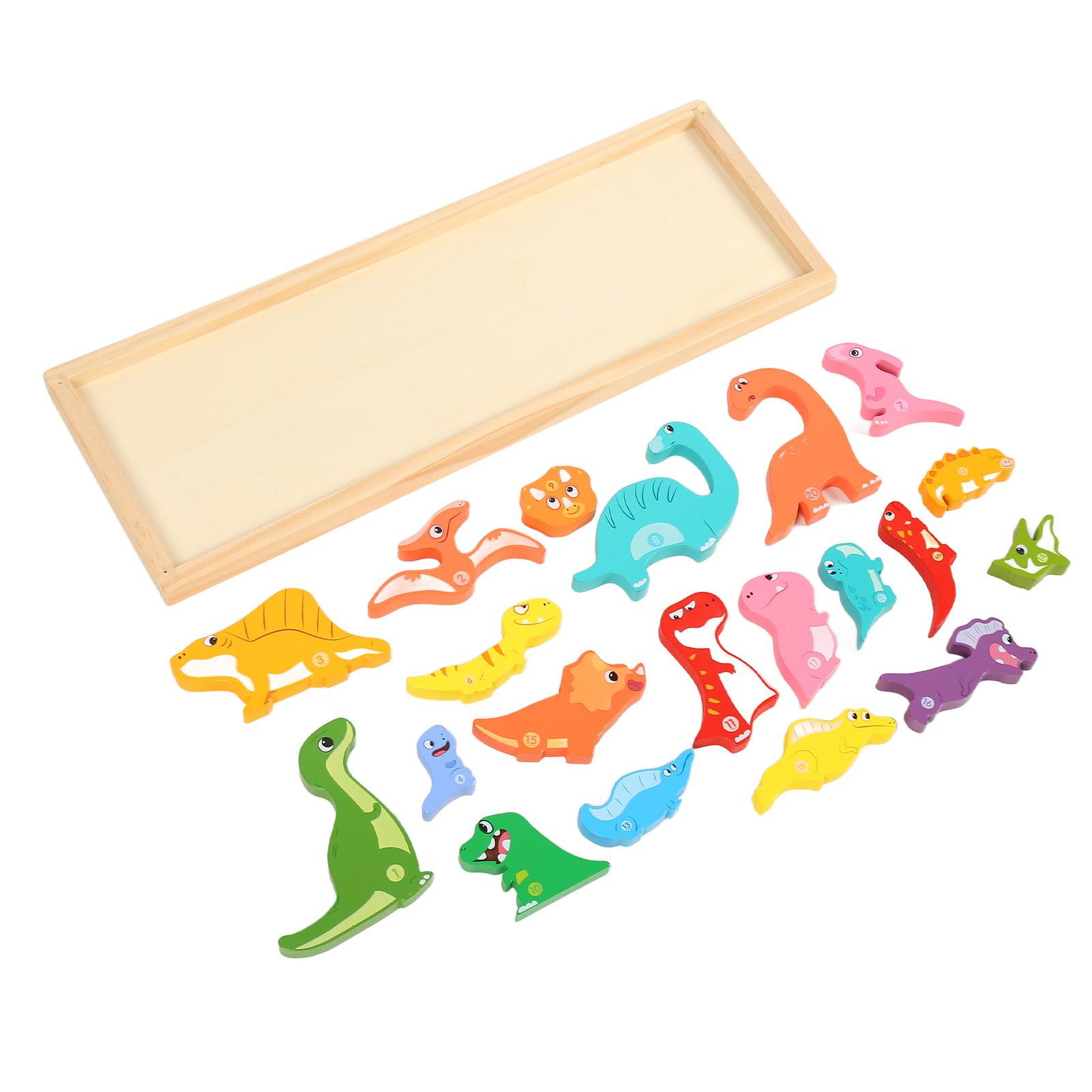 Wooden Dinosaur Puzzles 20pcs 3D Dinosaur Blocks Educational Wooden Animal Jigsaw Puzzles with Frame for Kids Ages