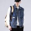 Men's Retro Denim Vest - Loose Fit, Plus Size, Sleeveless, Big Pockets, Spring/Autumn Jacket