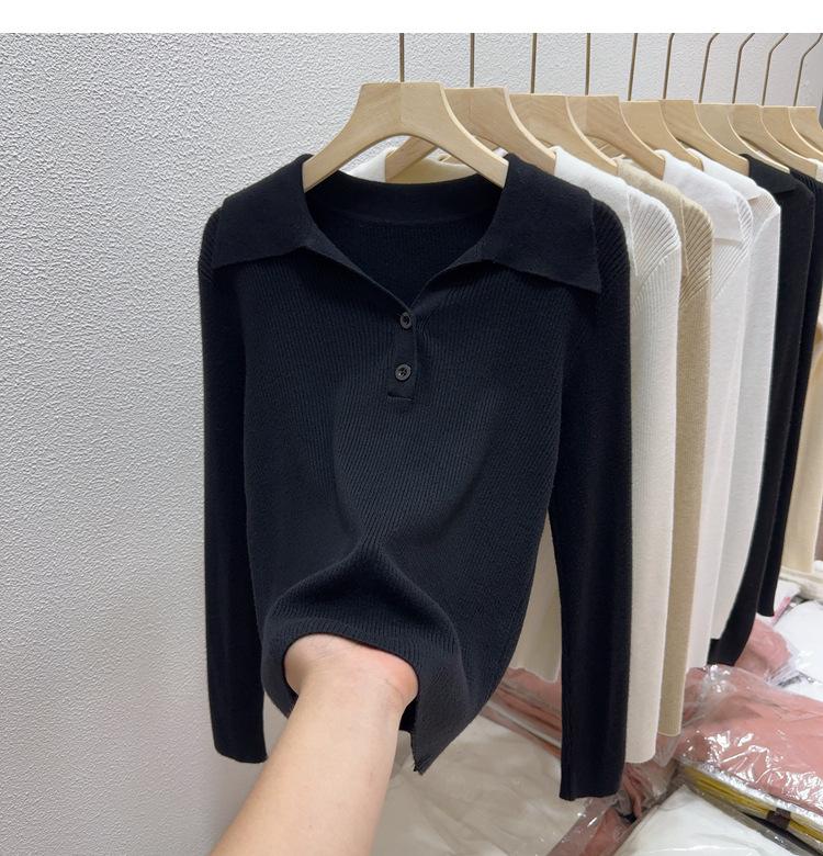 Lapel retro inner knitted sweater women's autumn and winter long-sleeved pullover sweater bottoming shirt slim-fitting and thin top