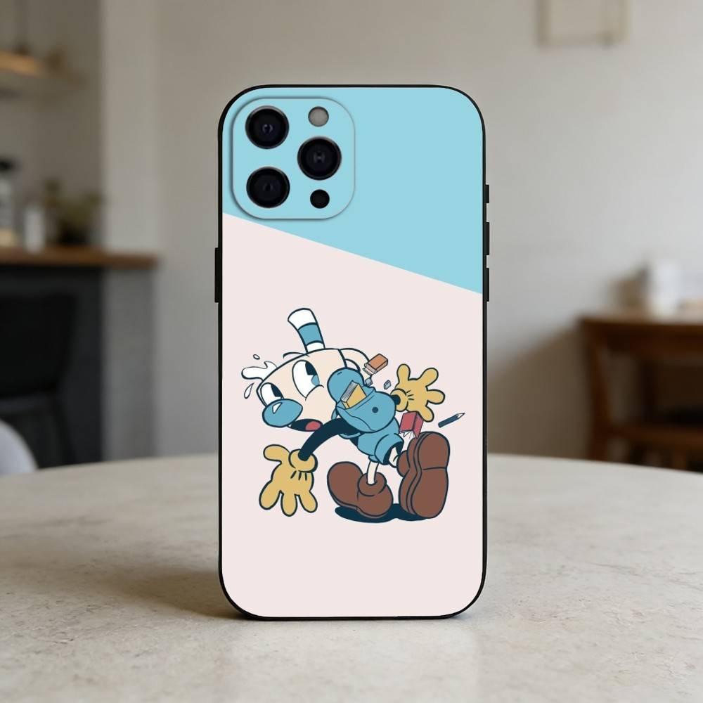 Cute CupHead And MugMan Phone Case Silicone black Soft For IPhone 17,16,15,14,13,12,11,SE,Plus Pro Max iPhone17promax