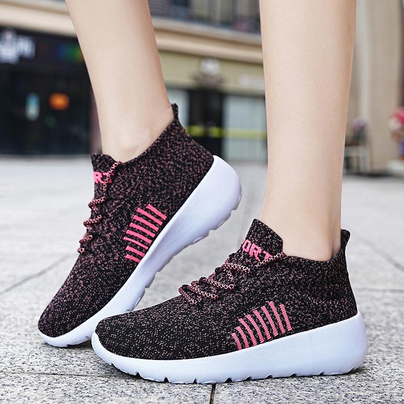 Summer women's shoes popcorn bottom fly-woven mesh breathable middle-aged and elderly sports running shoes one-pedal socks shoes