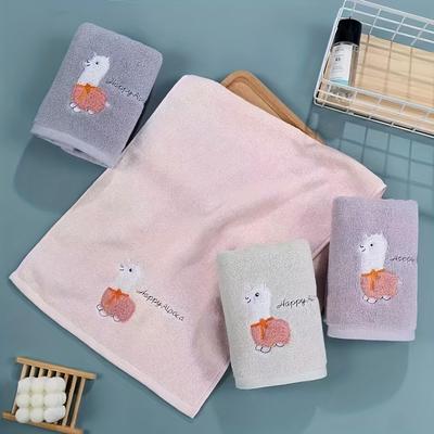 4Pack 100% Cotton Hand Towels with Embroidered Alpaca, Contemporary Super Absorbent Washcloths, Woven 400 GSM, Plush Animal Pattern for Bathroom