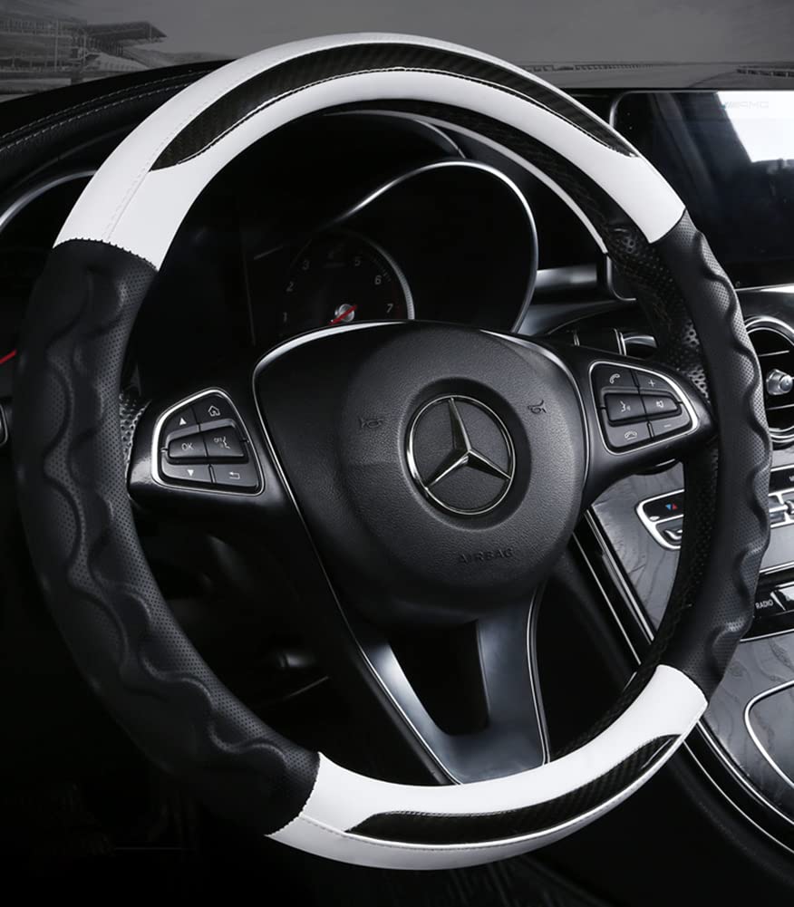 TATACLEA Car Steering Wheel Cover for Kei 3D Stain Slip Comfortable Excellent White Cars, O-Shaped, 38cm, Grip, & Resistant, All-Season, Breathable,