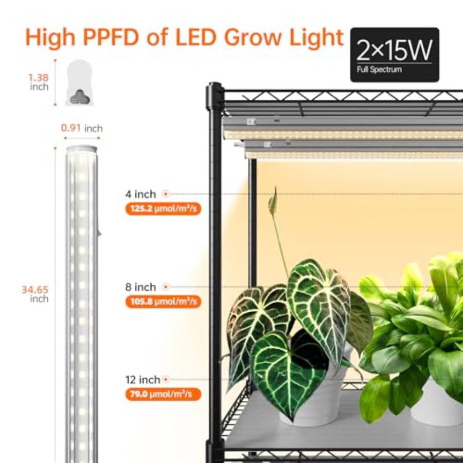 Tall Plant Shelf with 6 Pack 90W Full Spectrum Grow Lights for Indoor Plants Seed Starting Seed Tray 35.4 L x 13.8 W x 70.8 H B
