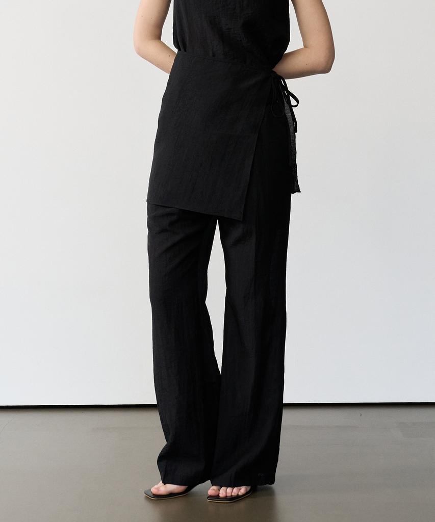 BIBYSEOB (2-Piece) Linen Elastic Waist Pants Black [T62]