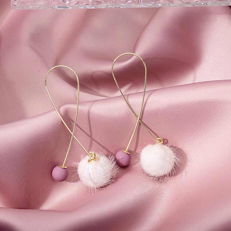 Autumn And Winter New Product Earrings For Women Showing Their Faces, Thin Hairball Earrings, Sweet Girl Cross Metal Earrings For Women