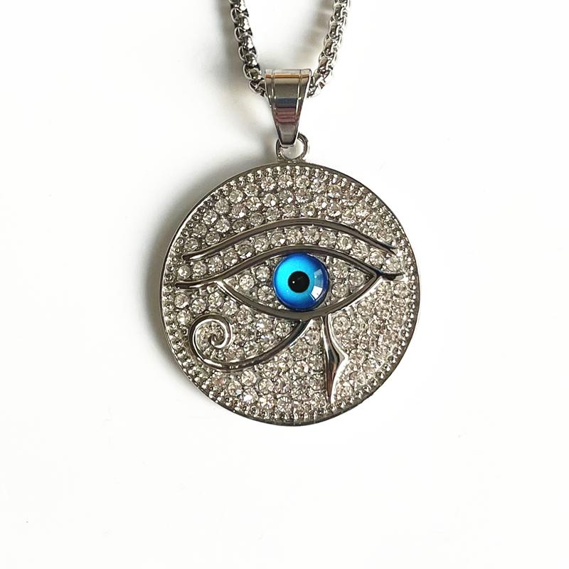 Hip Hop Altes Ägypten Runde Schmuckstücke Collares Goldfarbe Edelstahlkette Ägyptisches Auge des Horus Halsketten & Anhänger