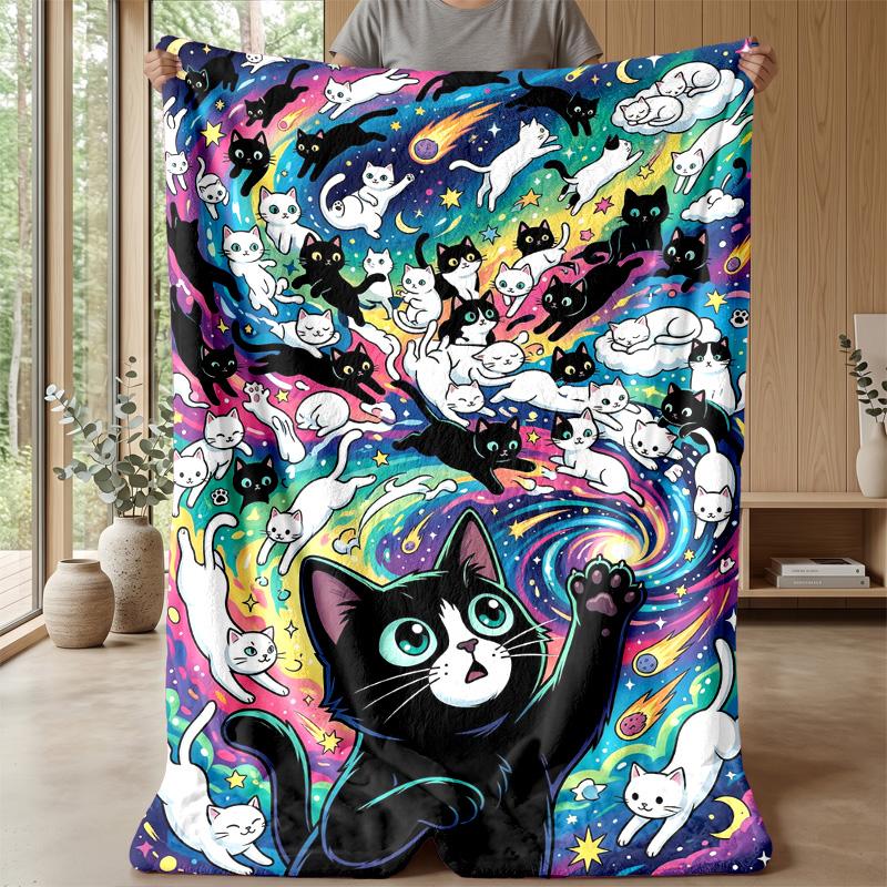 Space Cat Dreams Theme blanket Lightweight Warm Flannel Blanket Decorative Throw Blanket for Home Decoration