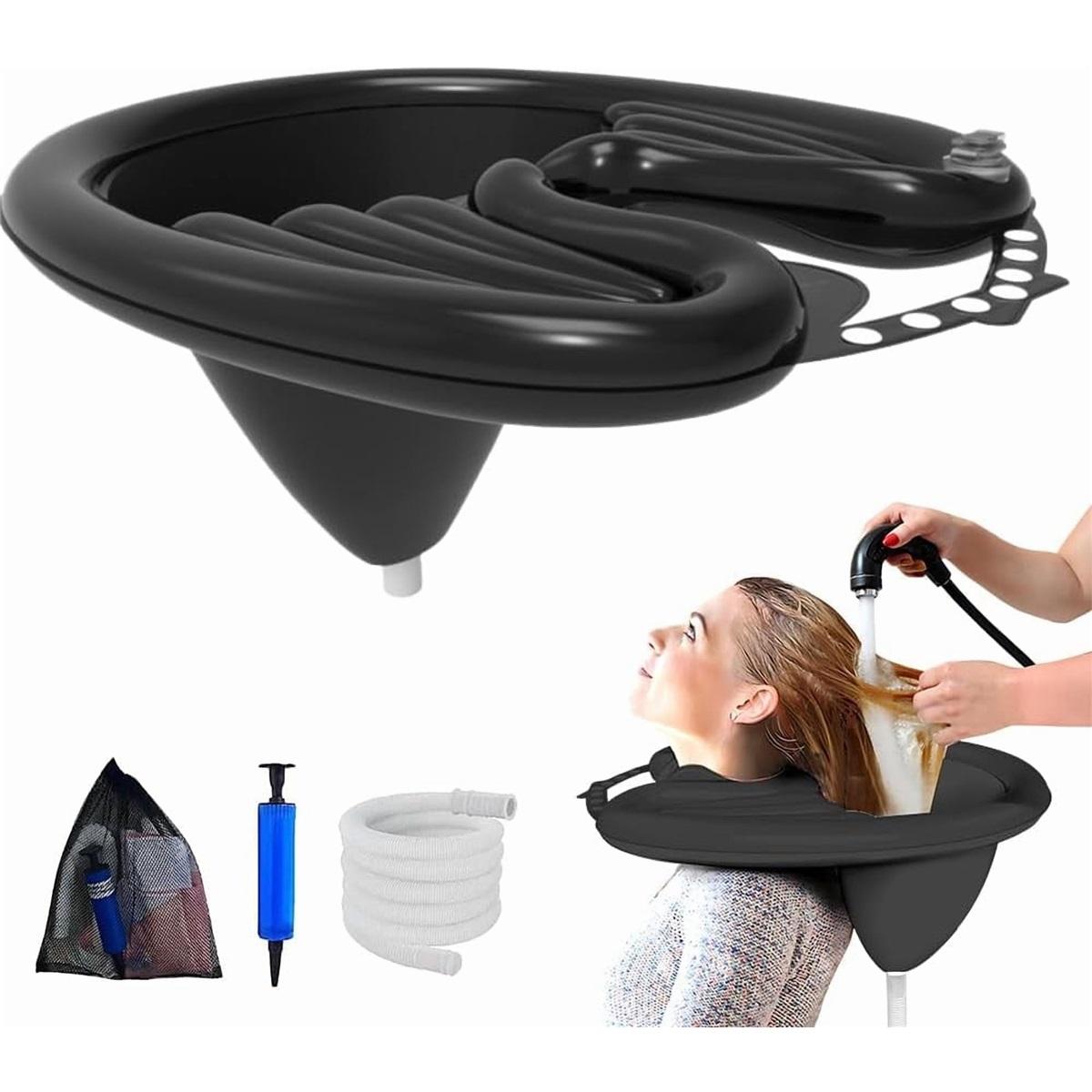 Inflatable Shampoo Trays with Tube Inflator Pump Mobile Hair Washing Basin No Spills Wash Hair In Bed Hair for Elderly Disabled Pregnant Injured чёрный