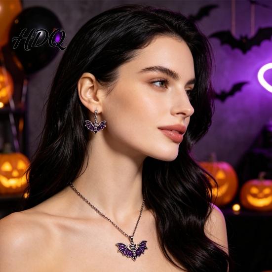Unique Dark Aesthetic Jewelry Gothic Bat Halloween Accessory Vintage Punk Necklace Viking Durable Vampire Style Accessories Dangle Drop Earrings for