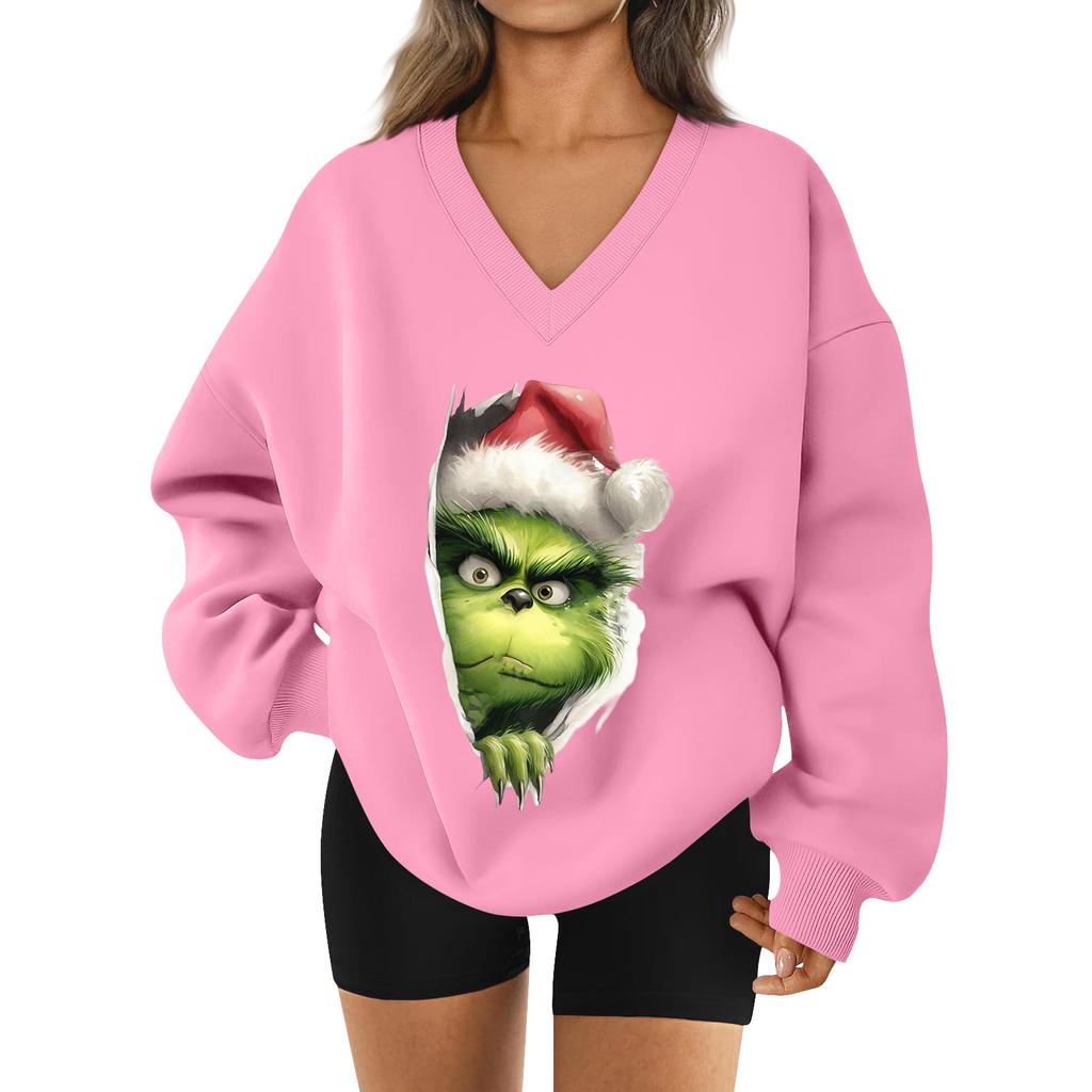 Women's Loose And Comfortable Letter V-neck Sportswear Long-sleeved Sweatshirt Daily Matching Clothes