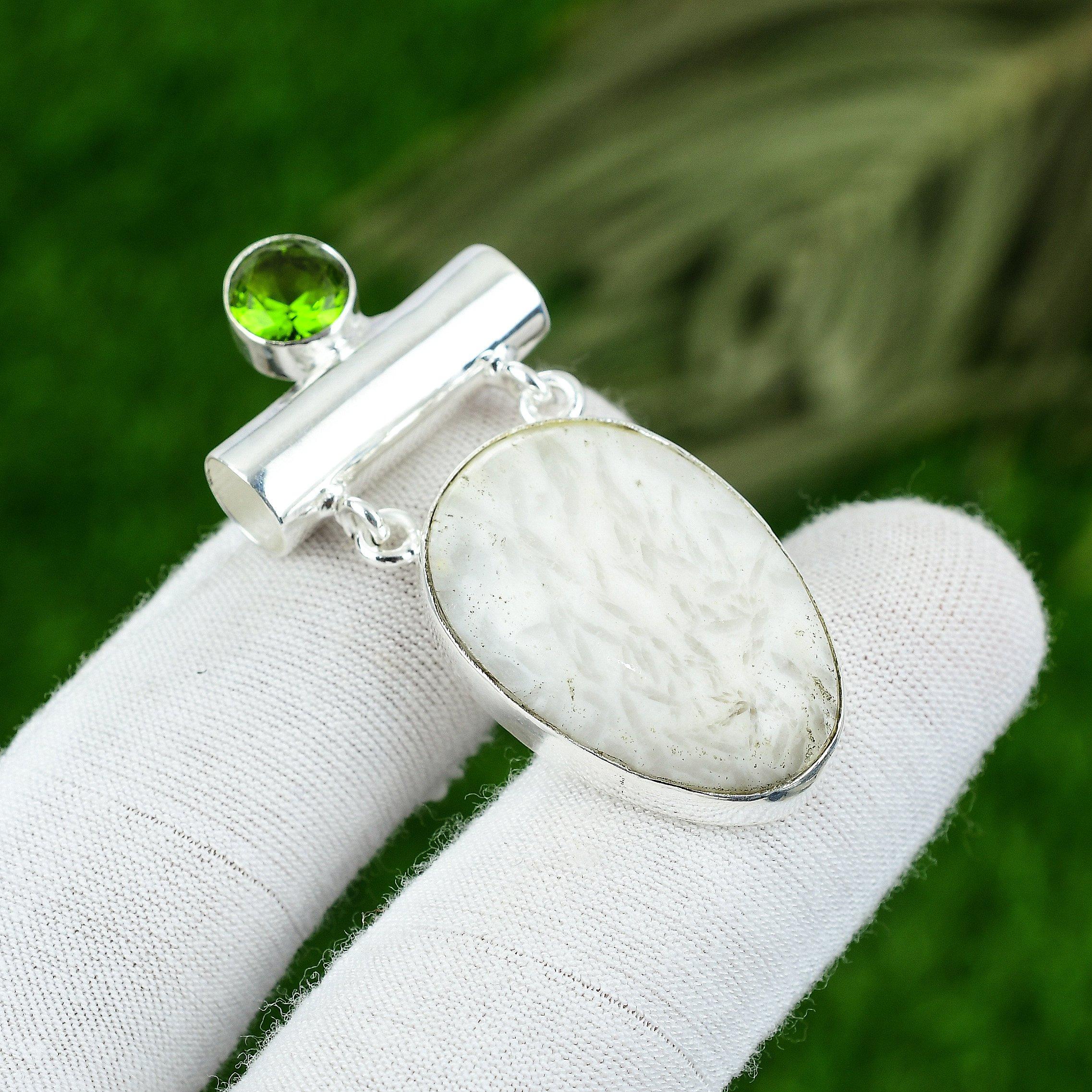 

Natural Scolecite Gemstone Pendant 925 Sterling Silver Indian Jewelry For Women