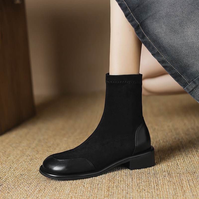 Krazing Pot Flock Autumn Winter Shoes Low Heels Size 43 Stretch Boots Back Preppy Style Street Wear Elastic Ankle Boots