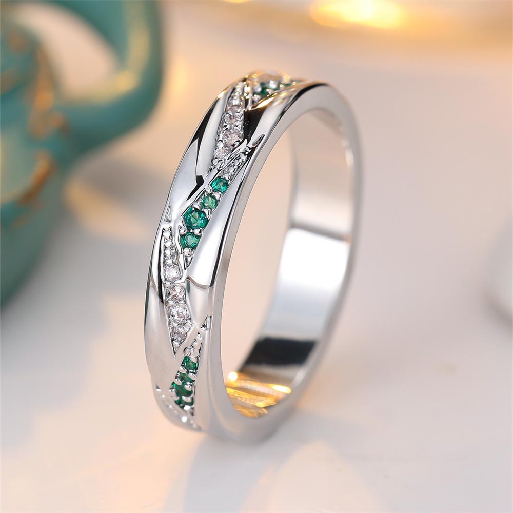 Small Stone Green Crystal White Zircon Rings For Women Trendy Silver Color Bridal Engagement Band Wedding Jewelry Versatile Gift