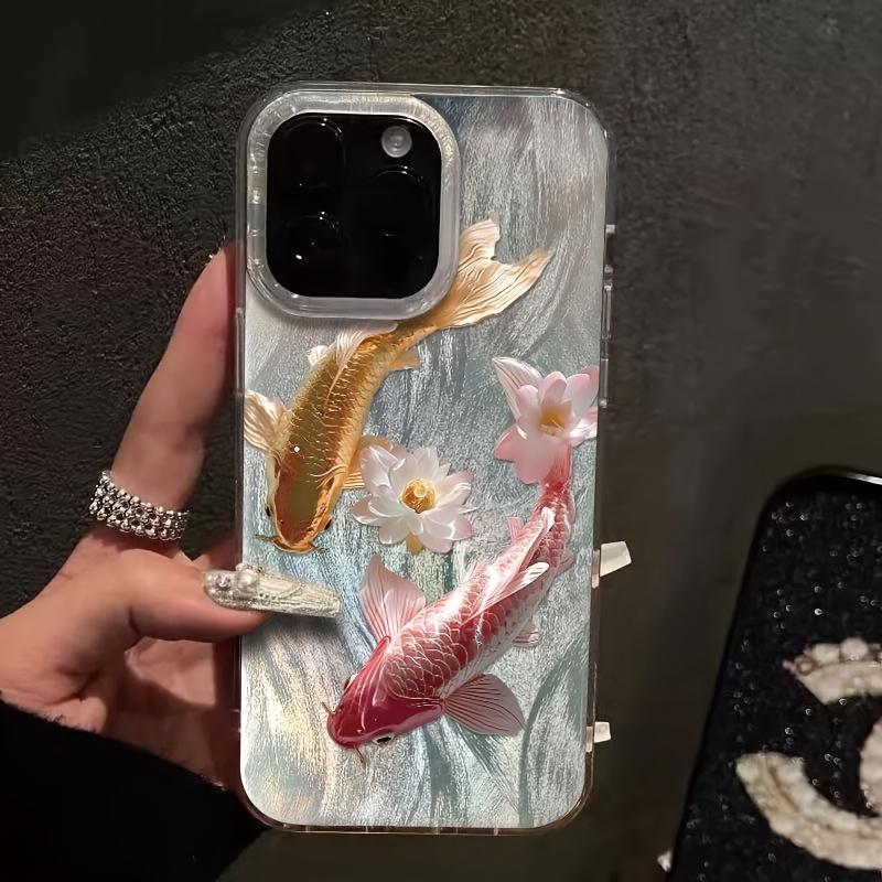 Koi Lotusfjädergarn Telefonfodral Lämpligt för iPhone 17 16 15 14 13 12 11 Pro/Max/Plus Stötdämpande och Fallsäkert Bakskydd