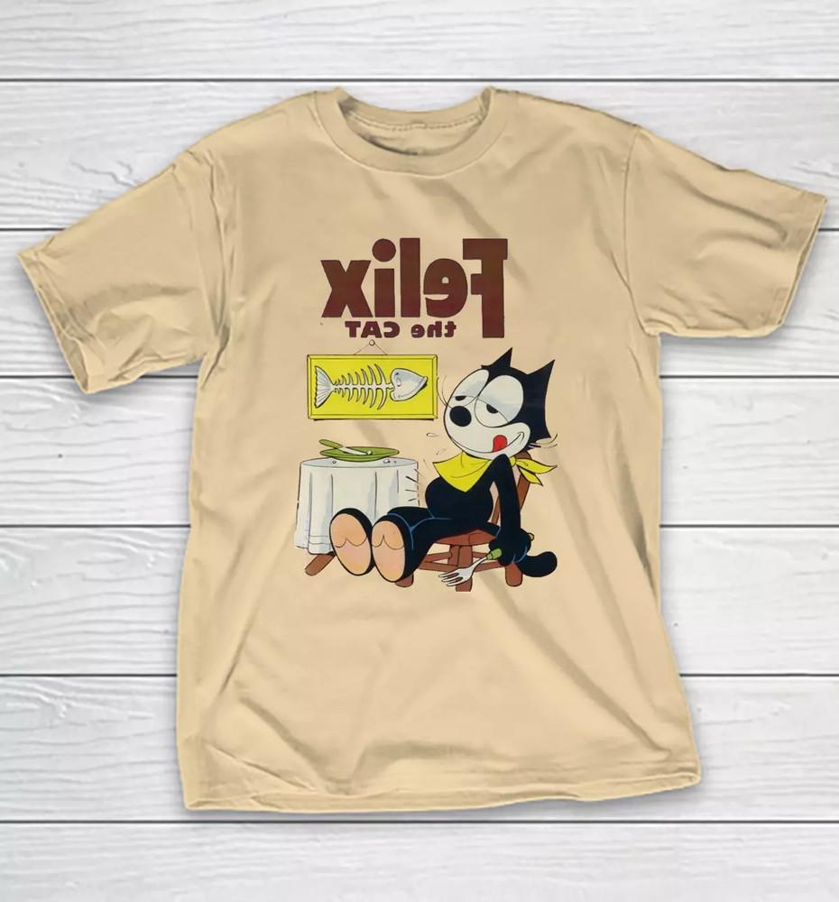 Кот Феликс Голодная Рыба Песочный Цвет Полный Размер S-5XL TT486 Унисекс Футболка S