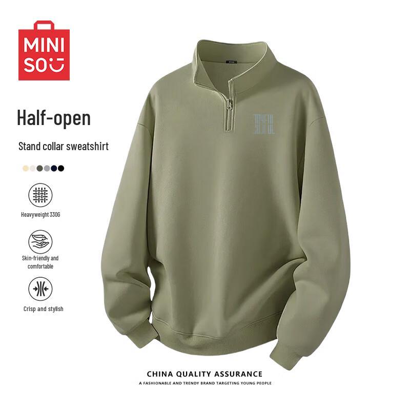 

MINISO Men s Trendy American Style Half-Zip Stand Collar Sweatshirt L