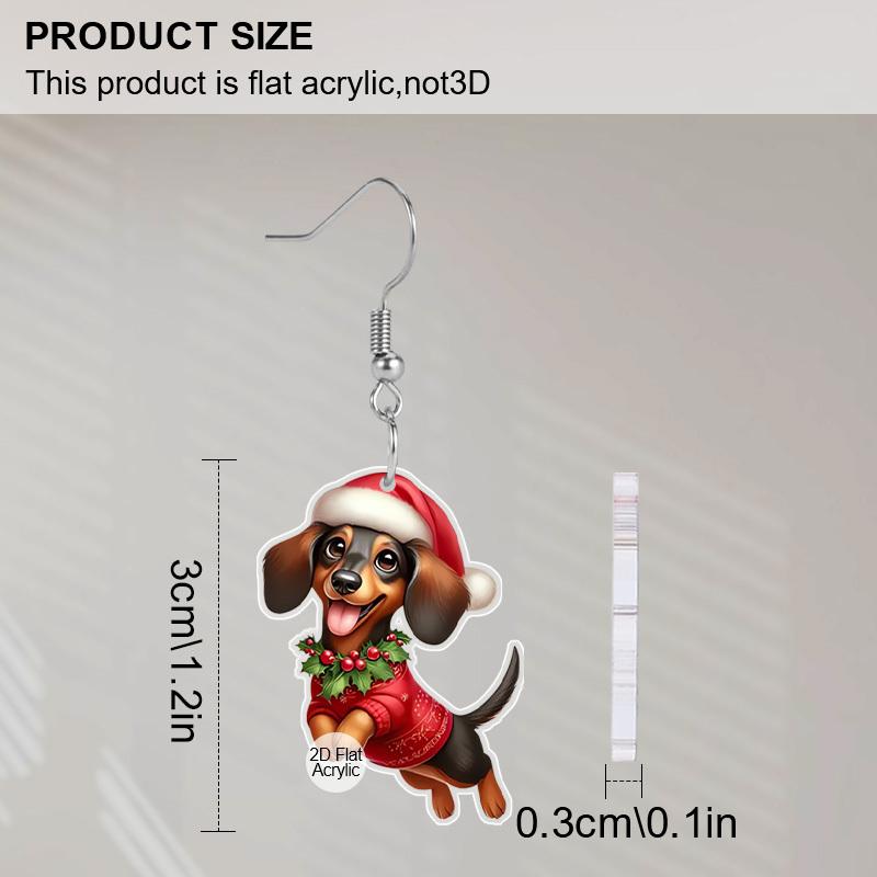 2D Flat Christmas Festival Christmas Hat Dachshund Painting Earring for Christmas Jewelry for Women Female