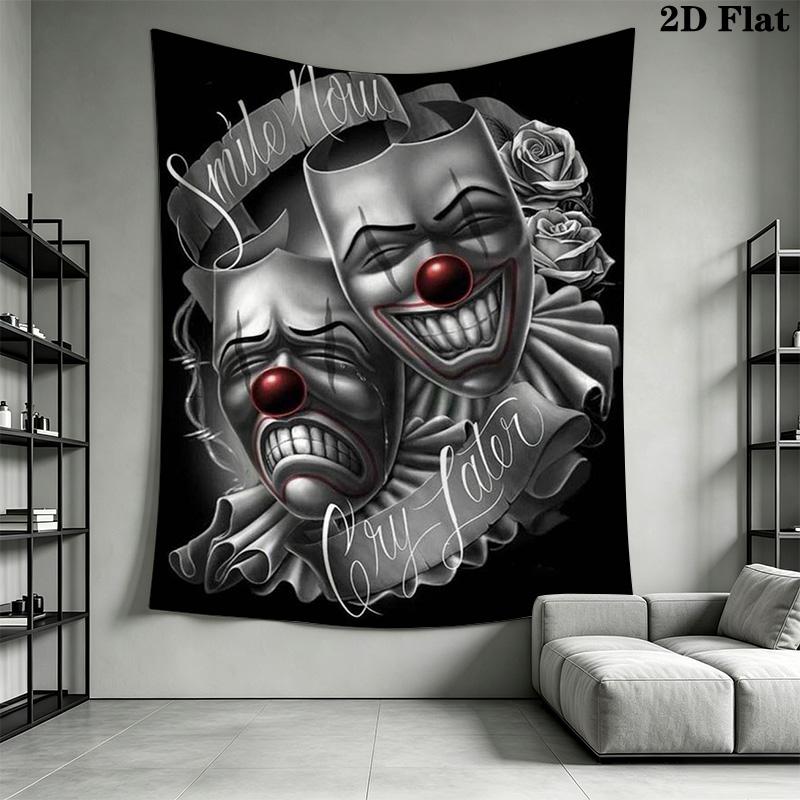 Laughing Crying Clown Face Pattern Home Decor Tapestry, Wall Hanging, Decorative RV Wall Cloth.ZGT0914290