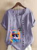 Women's Fashion Colorful Rabbit Print Shot Sleeve T-shirt Loose Cotton Shirt Casual Loose Summer Blouse Tops Plus Size