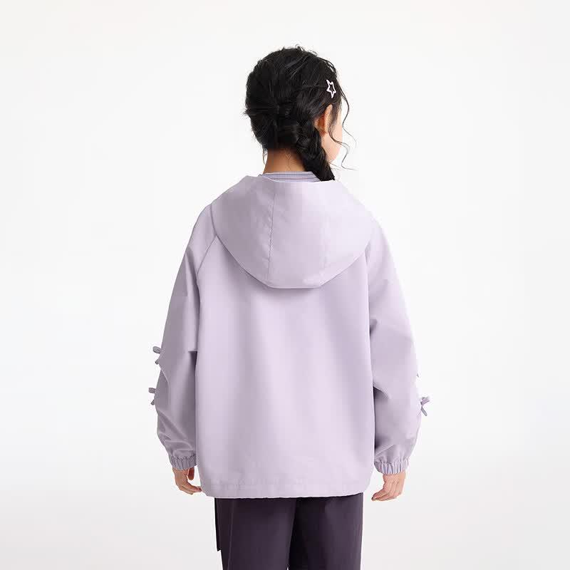 Little Yinman Girls' Bow Hooded Zipper Jacket