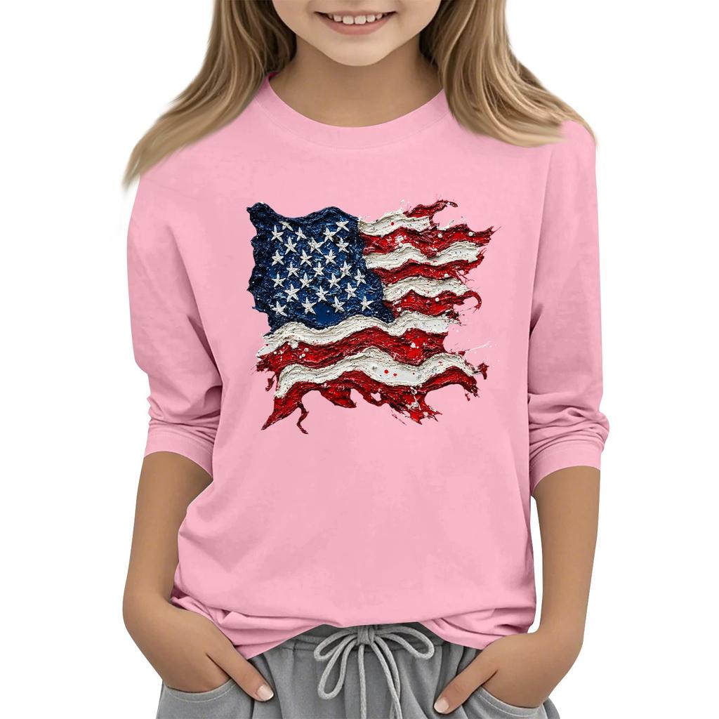 Children's Fashion Printed Round Neck Three-quarter Sleeve Top Casual T-shirt