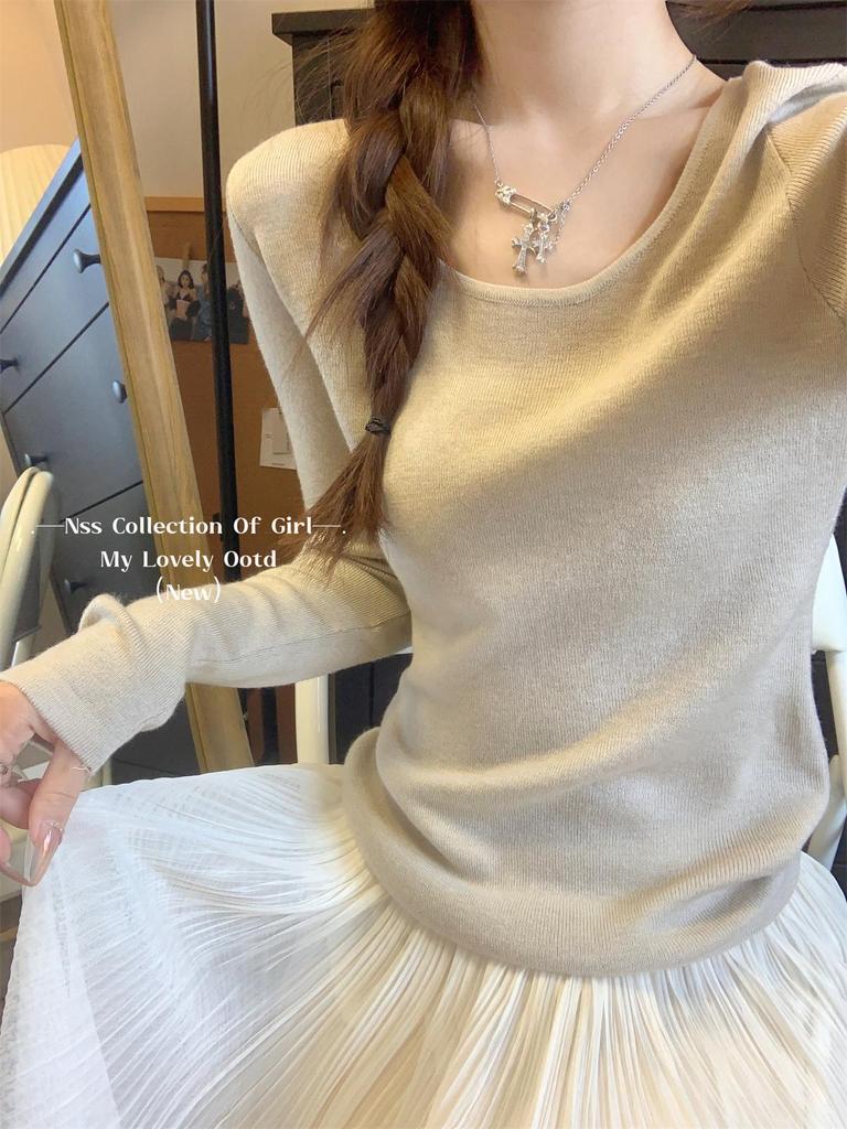 Langsha Women's Korean Style Crew Neck Knit Sweater