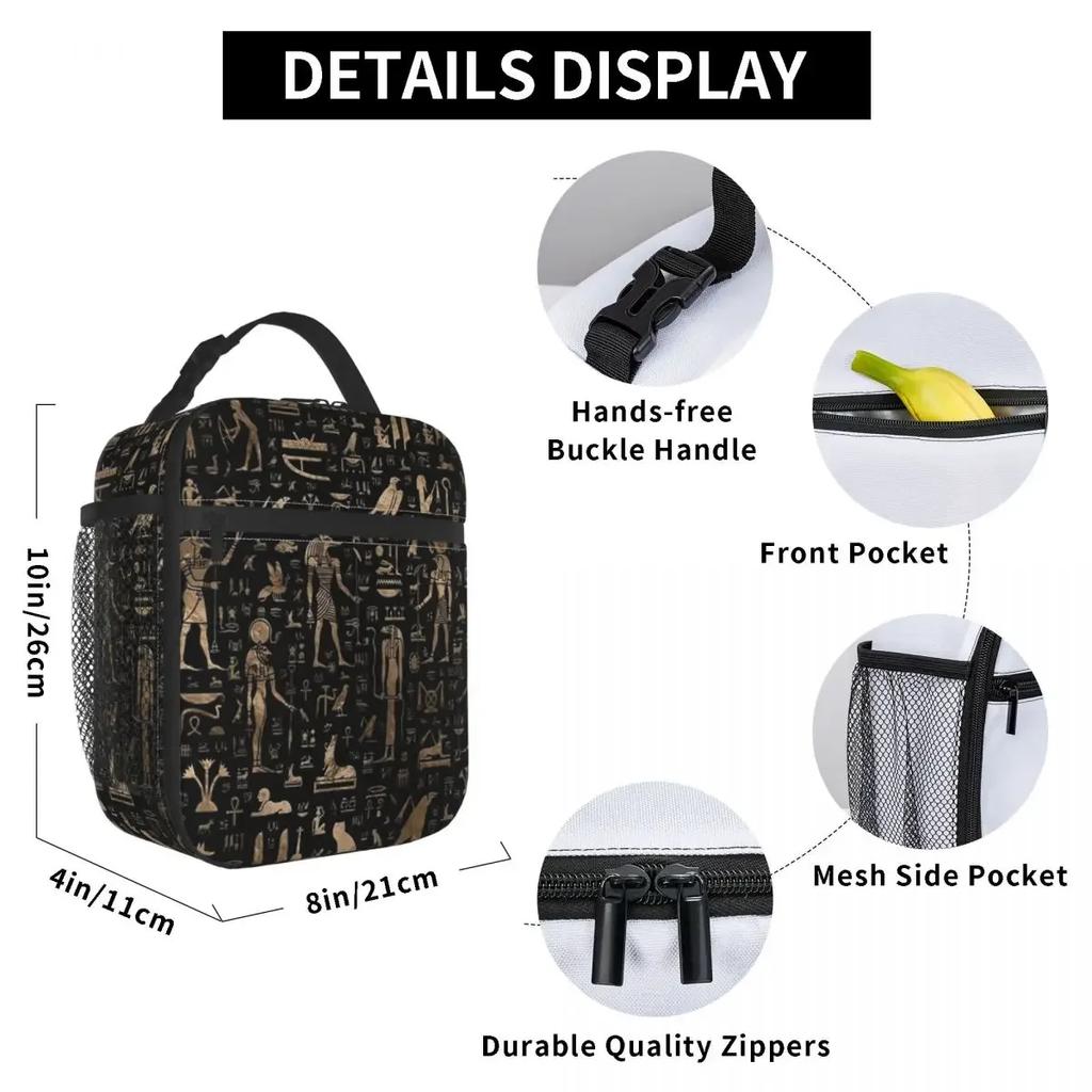 Ancient Egyptian Gods And Hieroglyphs Thermal Insulated Lunch Bag Egypt Portable Bento Box Cooler Thermal Lunch Box