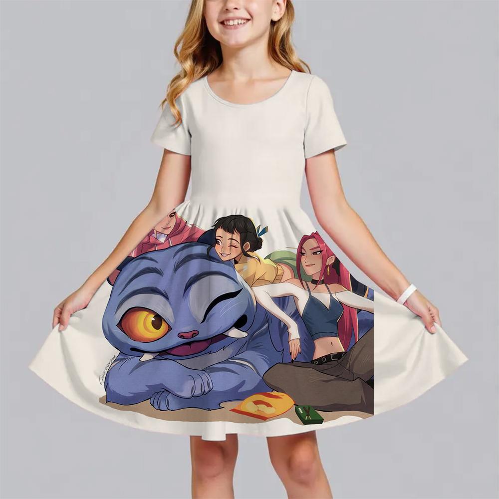 Girls Dress Summer Kids Clothes Huntrix Kpop Demon Hunters Princess Dresses Fashionable Children's Party Performance Birthday