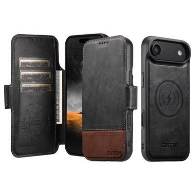 iPhone 17 Pro Max Flip Case with Card Slot, Magnetic Snap, Wireless Charging Stand, Leather 