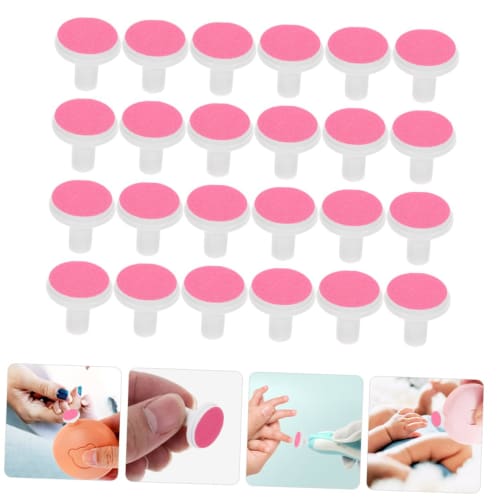 ARTSEWPLY 24-Piece Set of Replacement Grinding Heads for Electric Baby Nail Grinder, Red Plastic & Sandpaper, Kids Nail File Trimmer Replacement Parts