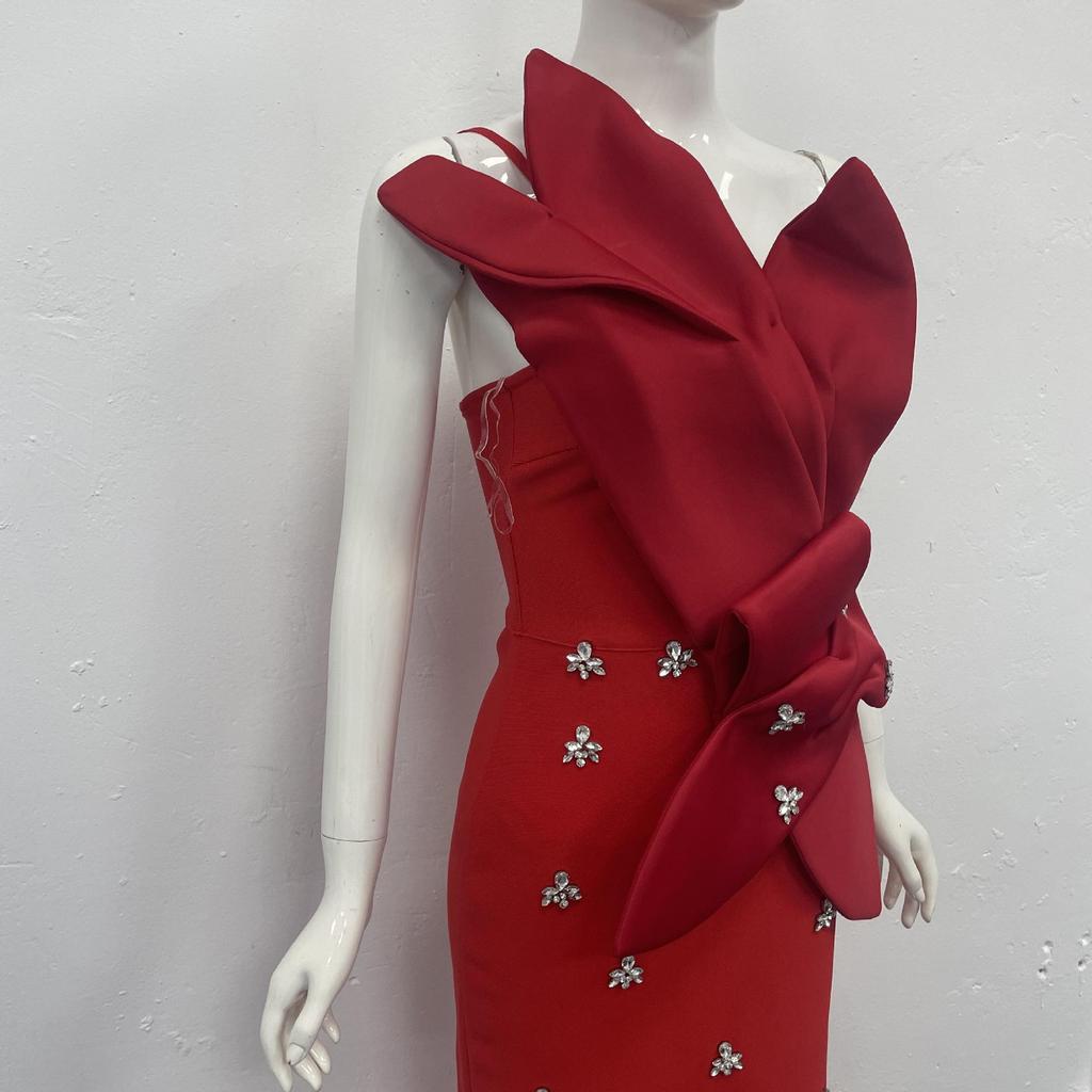Elegant Strapless Diamond-Embellished Slim-Fit Bandage Evening Dress