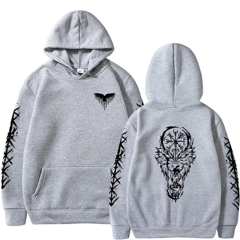 Mens Ancient Norse Raven Wolf Hooded Sweatshirt 2025 Trendy Winter Autumn Casual Sporty Jogger Top Outwear Fashion Man Hoodie