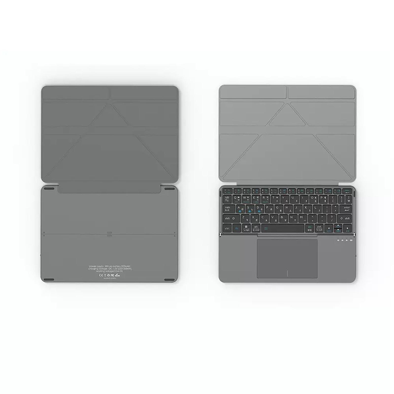 2-in-1 Wireless Bluetooth 5.0 Folding Keyboard Detachable Leather Stand Touch Portable Keyboard for Tablet/Phone/PC Touch серый