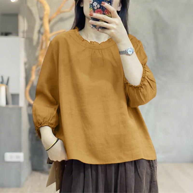 

ZANZEA Женская повседневная блузка с круглым вырезом, свободного кроя, с рукавами 3/4, летняя 5XL коричневый