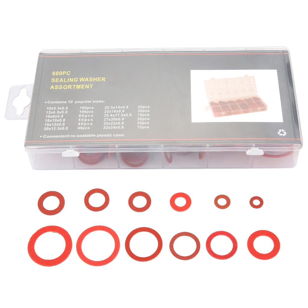 12 Sizes Red Steel Paper Flat Washers Kit Insulation Washer Assorted Set with Box Insulation Washer Assorted