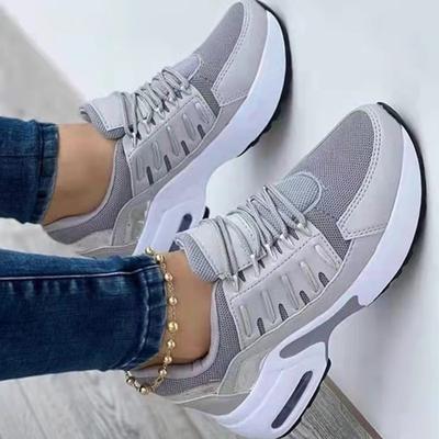 Spring and Summer Footwear Plus Size Casual Sports Shoes Women's Flying Woven Wedge Heel Round Head Lace-up Mesh Breathable Women's Shoes