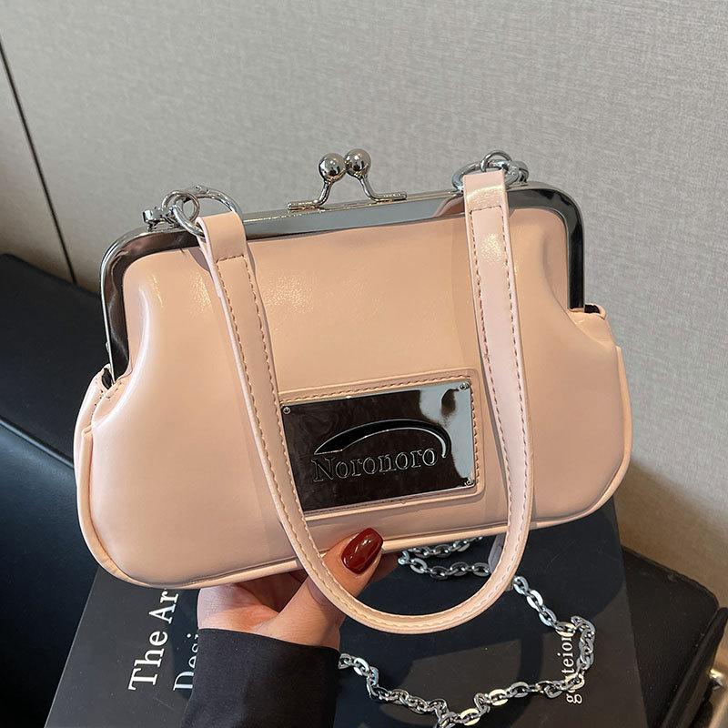 Fashion Trend Simple Light Luxury Oil Wax Leather Portable Clip Dinner Bag Versatile Korean Foreign Style Messenger Change Bag Woman
