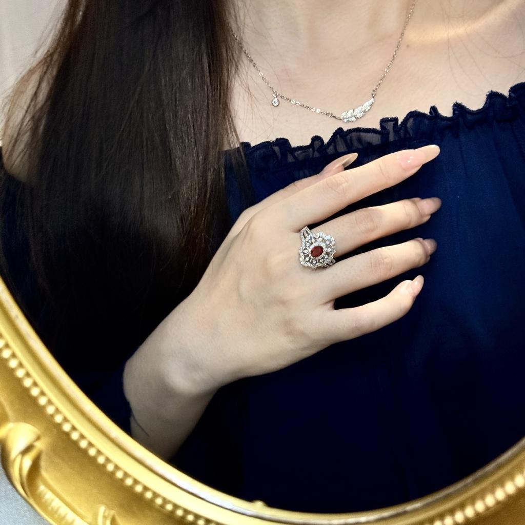 Simulation Ruby Flower-Shaped Open Ring Women'S Full Diamond Live Ring Jewelry