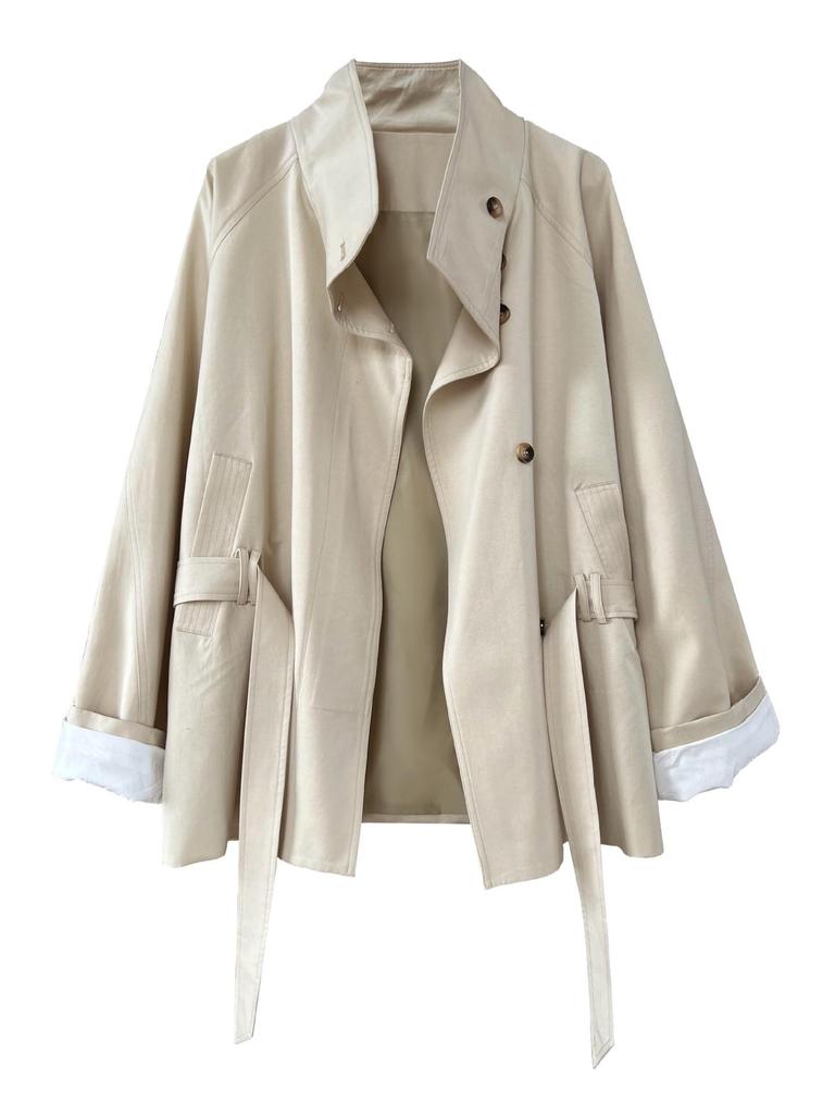 Luxi Women's 2024 Autumn Slimming Trench Coat with Stand Collar & Drawstring