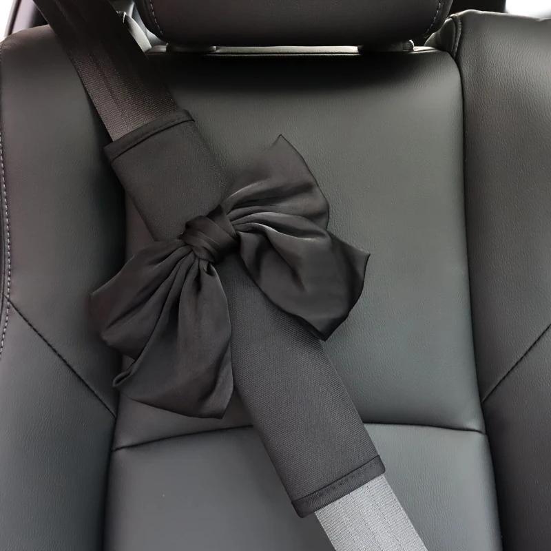 Bow Tie Seat Belt Cover Shoulder Strap 2-Piece Set, Cute Bow Tie Seat Belt Cushion, Women's Car Interior Accessories