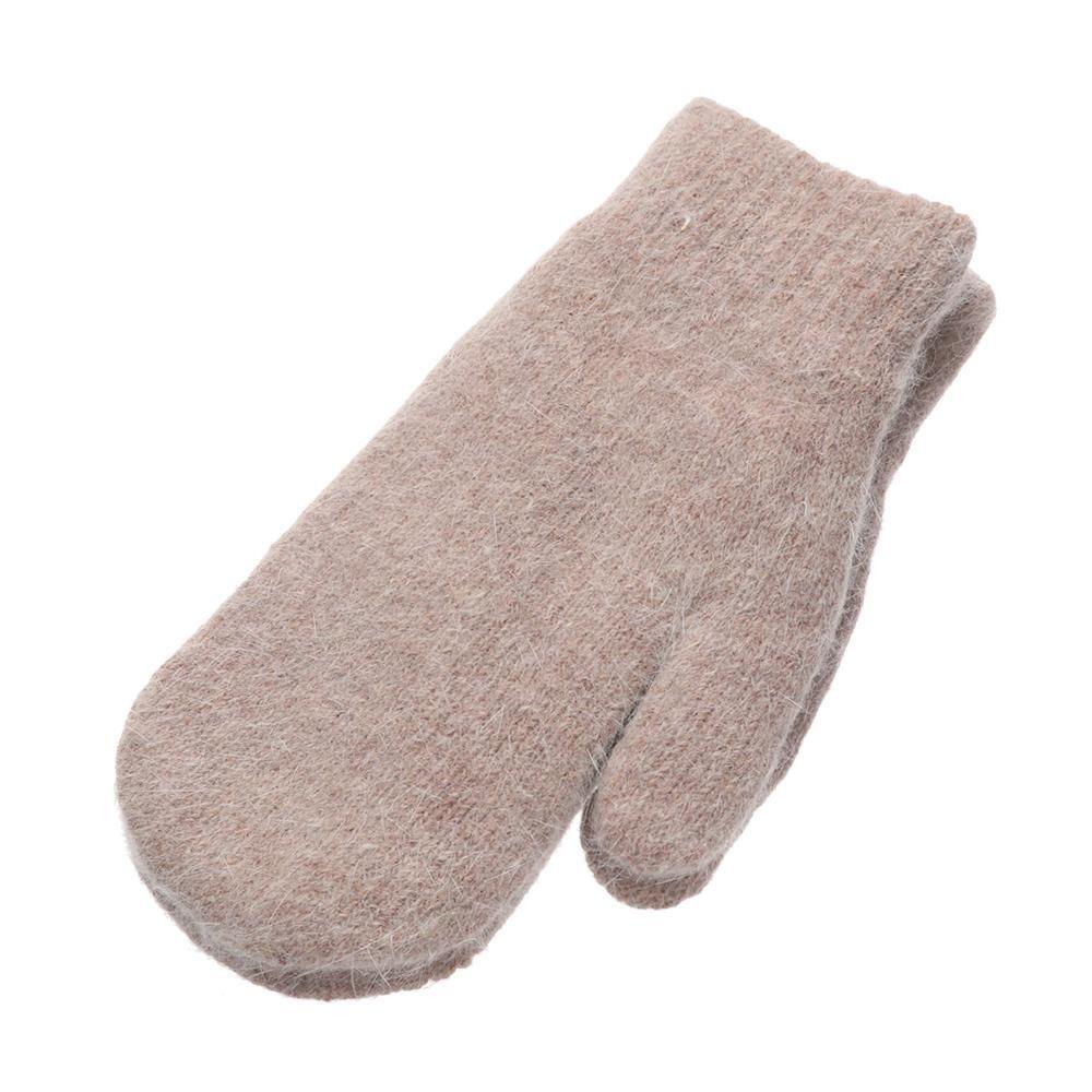 Double Layer All Fingers Mittens Solid Color Fur Knitted Gloves Fashion Winter Gloves  Women Girl