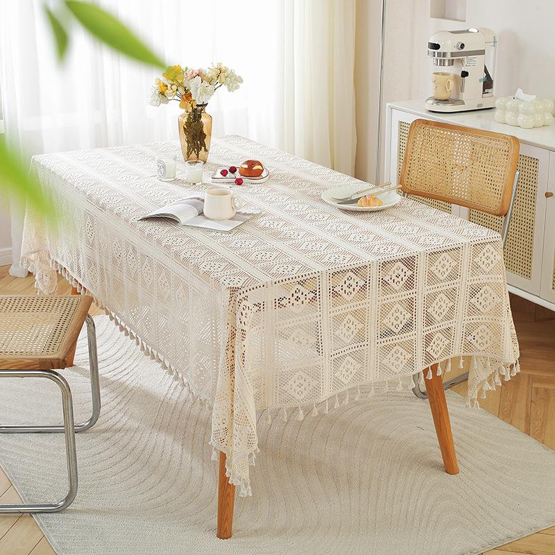 Американская ретро вязаная скатерть, плетёная ажурная скатерть, нескользящий чехол-скатерть, бежевая ажурная ткань 60*60cm