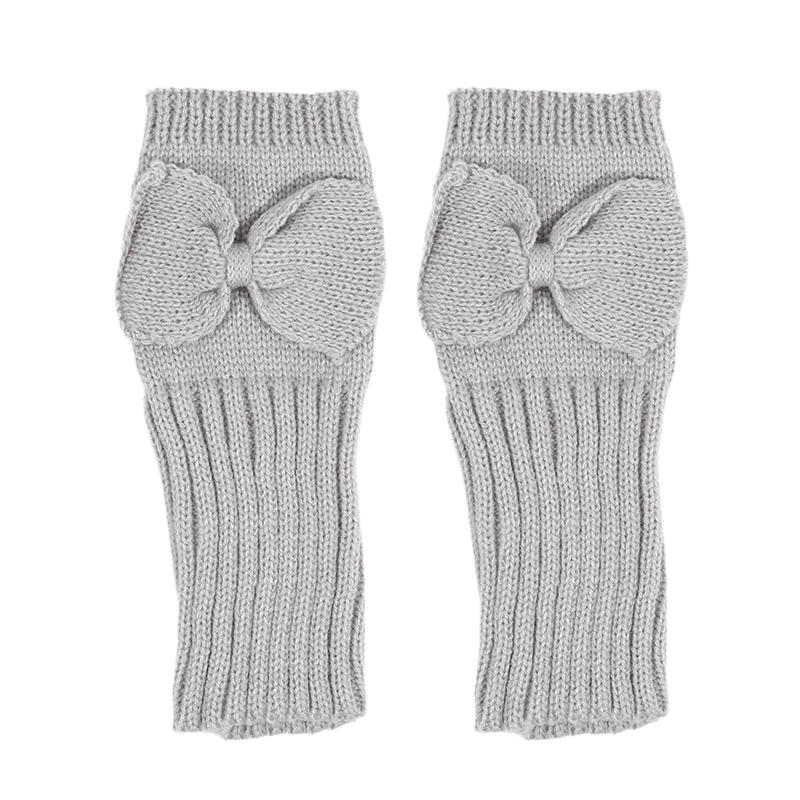 Women Short Bow Cable Knitted Warm Fingerless Gloves Outdoor Stretchy Arm Warmers Office Typing Wrist Gloves
