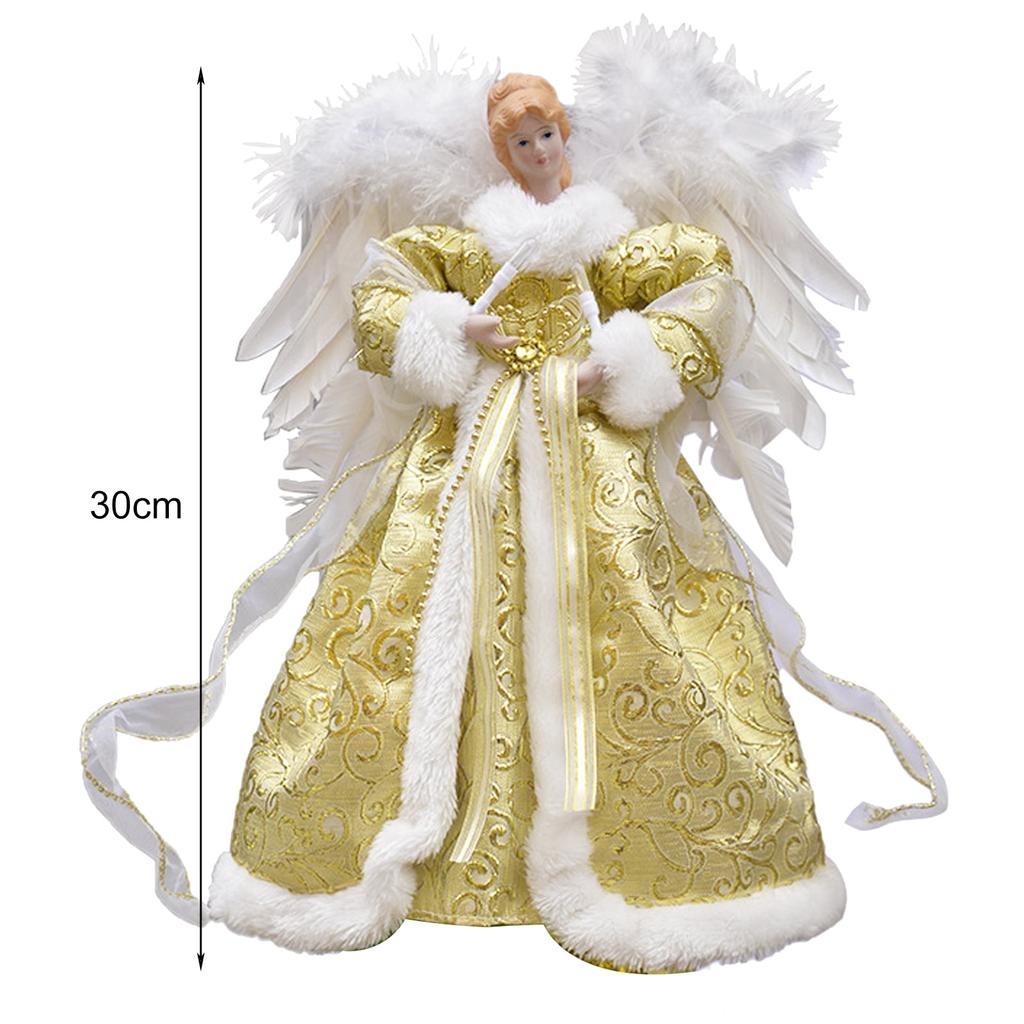 Wirlsweal Anjo de Natal Topo Anjo Boneca Estrela Topo de Árvore Iluminado Reutilizável Decoração de Pena Bom Detalhe Decoração Topo de Árvore de Natal Festa de Ano Novo
