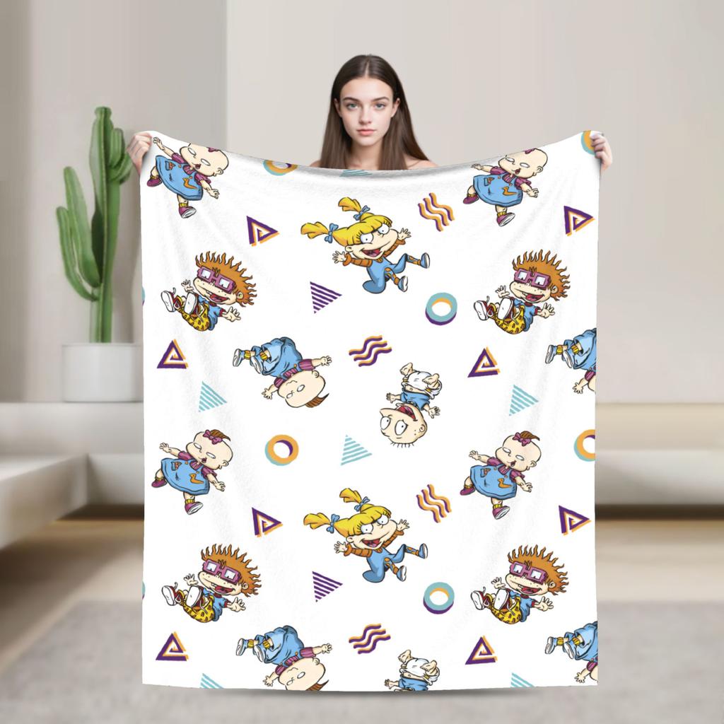 Rugrats Playful Character Blankets  Warm Soft Plush Throw Blanket For Couch Chair Airplane Travel Flannel Bedspread Bed Cover