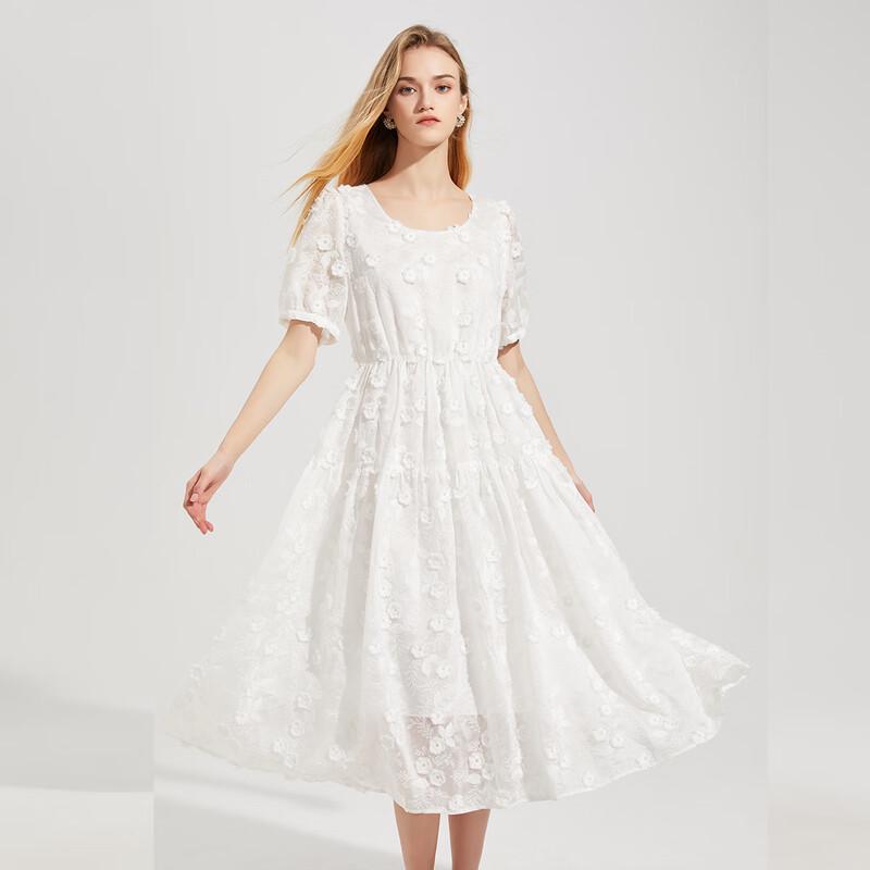 TaTu Women's Embroidered Short-Sleeve Mid-Length Dress