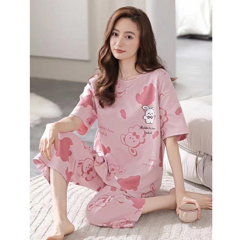 Women's Summer Short-sleeved Seven Pants Homewear Two-piece Suit