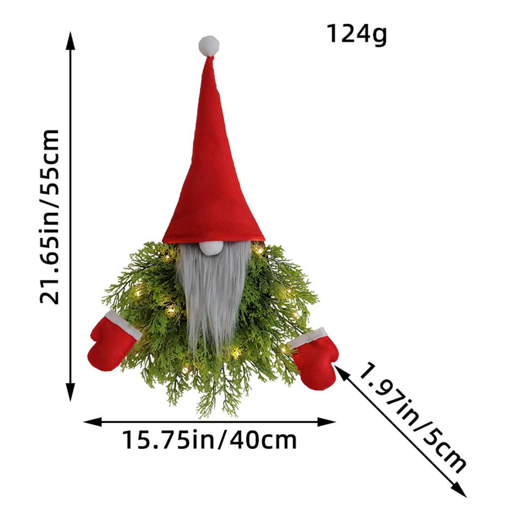 Gnome Christmas Decoration Door Wreath W/LED Light Artificial Advent Wreath Christmas Door Wreath for Front Door Window Wall