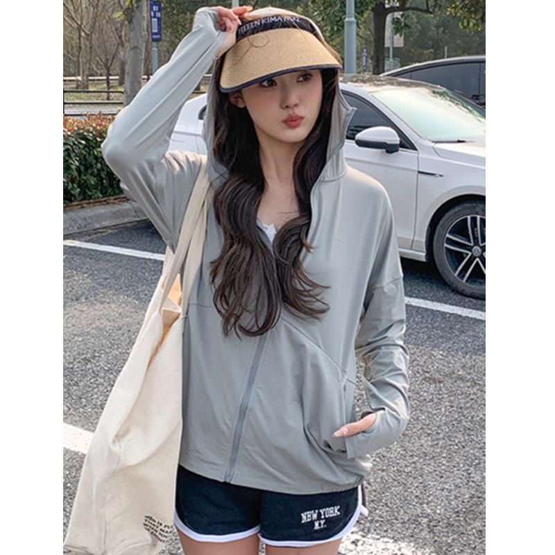 

Женская летняя серая худи с защитой от солнца 2025 года - Легкий кардиган на молнии из ледяного шелка M [45-52.5 kg]